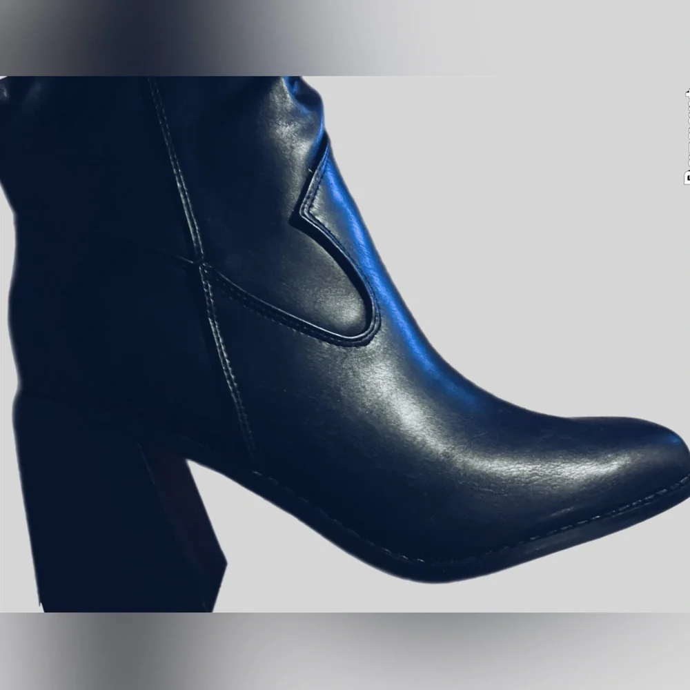 Coutgo New Black Women’s Knee-High Block Heel Square Toe Boots Size:7 - Picture 9 of 10